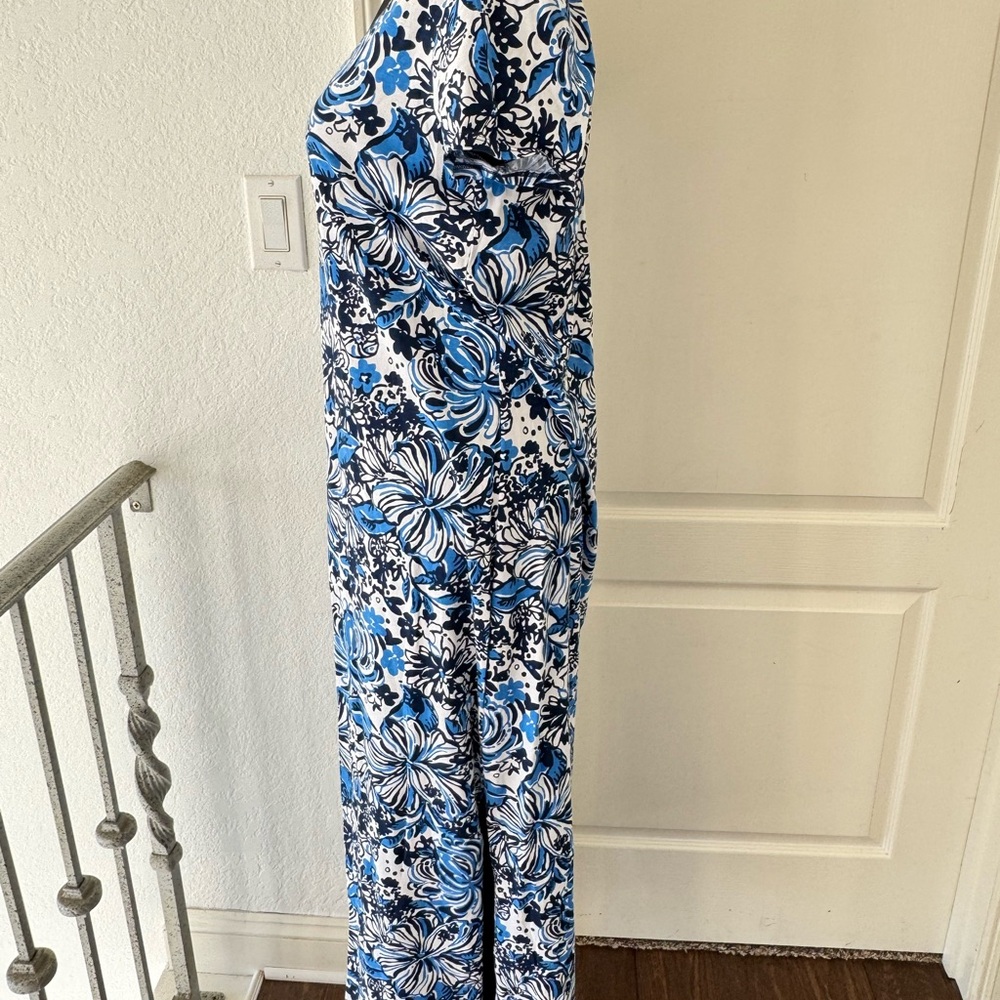 Lilly Pulitzer Sz Large Etta Maxi Dress Blue White Low Tide Navy Pandarama - Picture 7 of 10